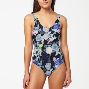 STANCE Lightweight Floral Mesh Thong Bodysuit Size Medium Color Black Floral